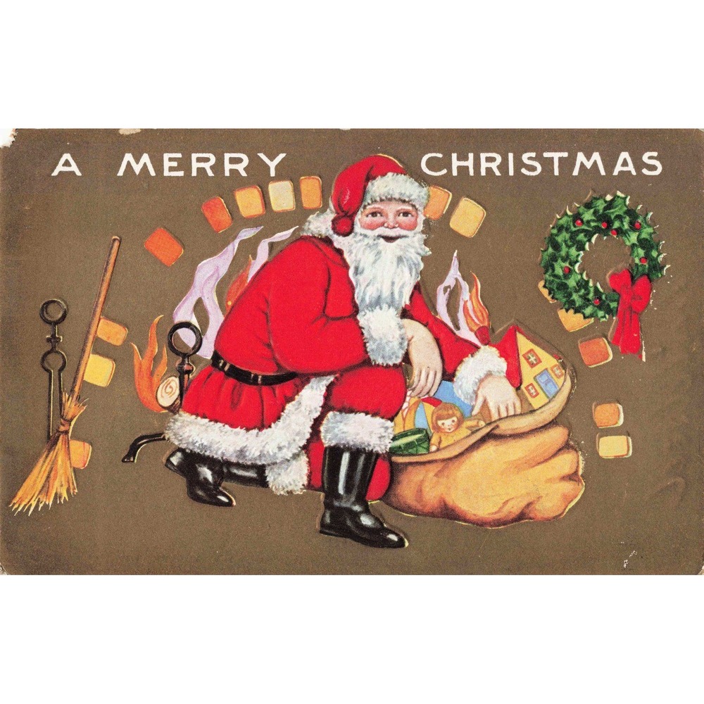 Christmas Postcard Santa Claus Whitney Made Embossed Toy Sack Antique